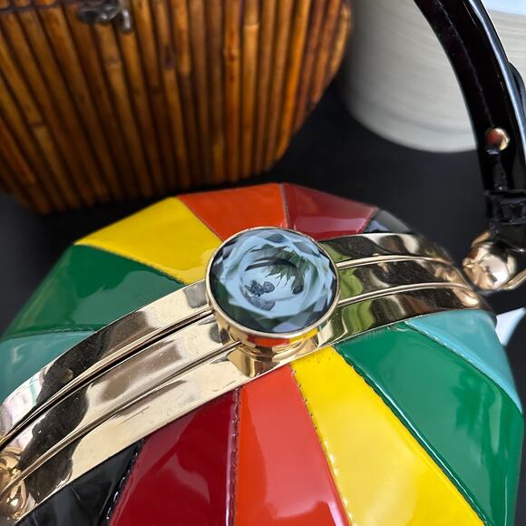 Beach Ball Shaped Structured Rainbow Satchel Crossbody Bag Quirky Whimsical - Picture 5 of 7